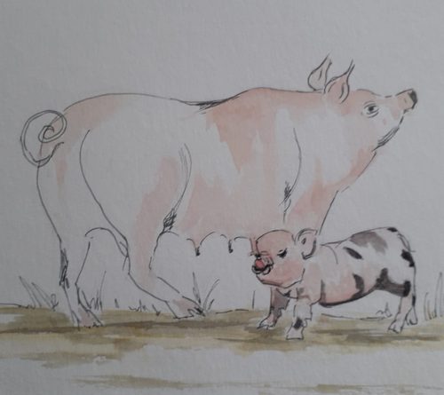 Janet G. Mother & Baby 1. watercolour.